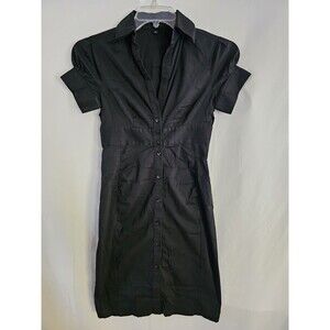 Express Black Button Front Shirt Dress Size 0 Short Sleeve Collared Stretch